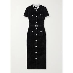 SELF-PORTRAIT Crystal-embellished lace-trimmed chenille midi dress S